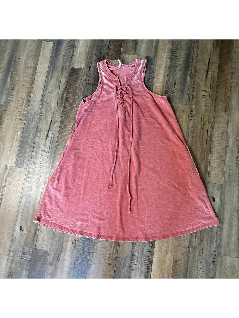 Z Supply All Tied Up Tank Slub Dress M Red Lace Up V‎ Neck Pockets Flowy Casual
